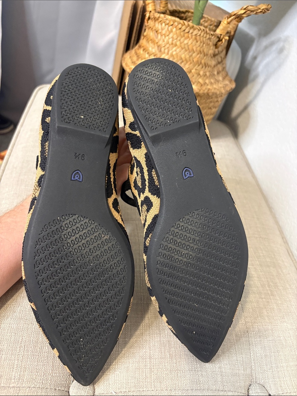 Rothy's Leopard the pointe ii Mary Jane Flats in Tan, Black & Blue Trim 9.5 - Picture 3 of 8